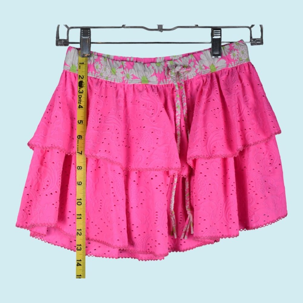 LoveShackFancy x Hurley Skirt Size XS Pink Mini Tiered Ruffle Eyelet Paisley - Picture 14 of 14